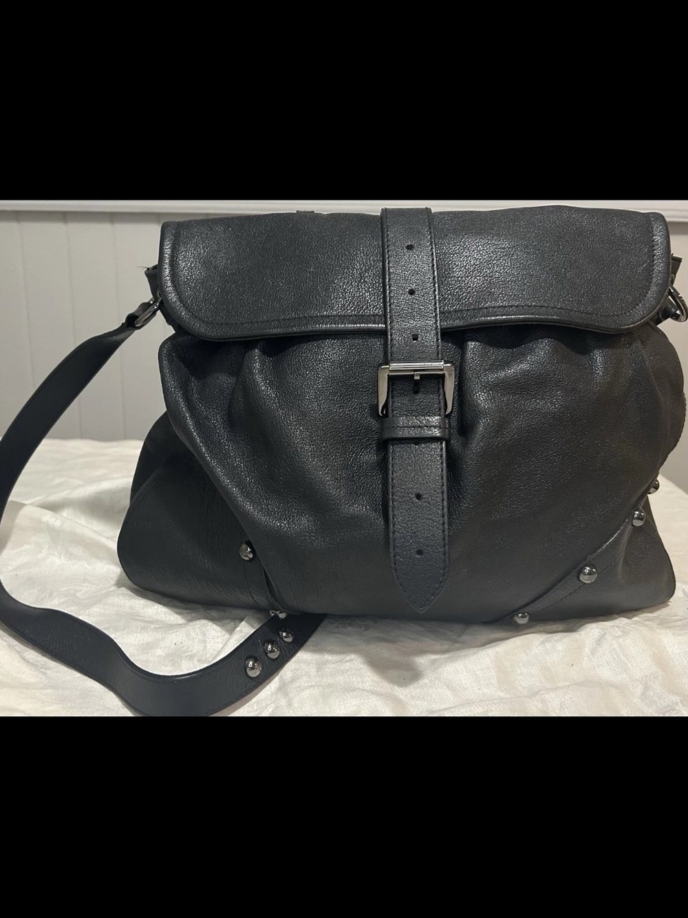 Mulberry Black Pebbled Leather Shoulder Messenger with Buckle Strap